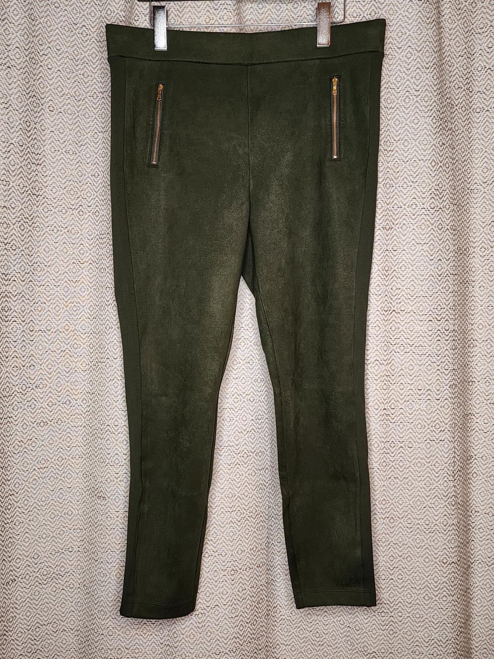LOFT Dark Olive Faux Suede Zip-Pocket Ponte Pants
